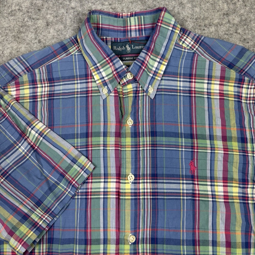 Vintage Ralph‎ Lauren Classic Fit Madras Plaid Button Down Shirt Mens Medium - Picture 2 of 7